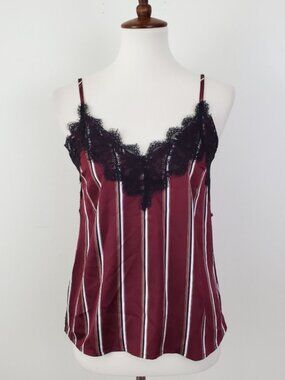 Dynamite Burgundy Striped Satin Cami with Black Lace